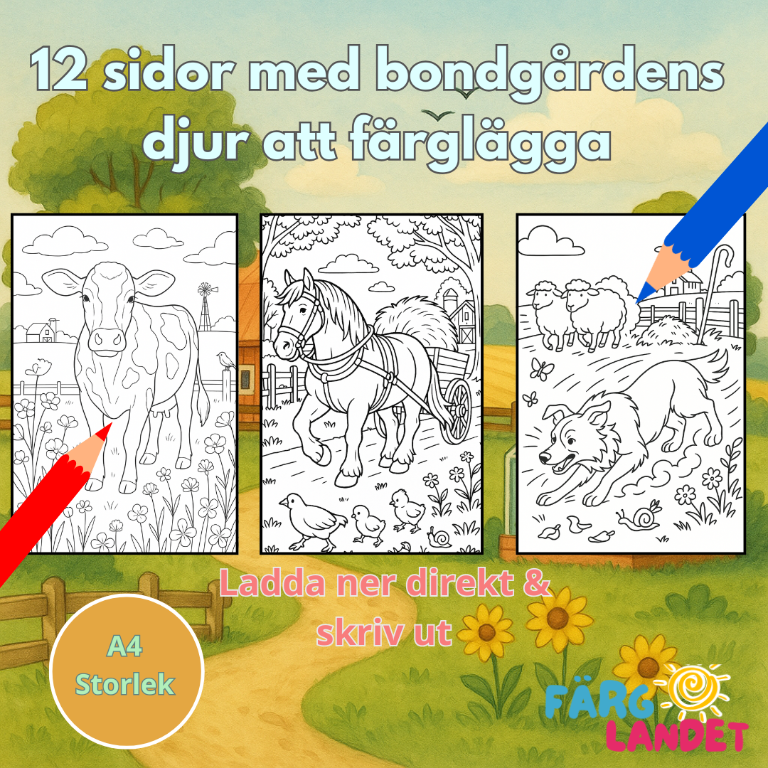 Bondgårdens djur | Digital målarbok med fakta
