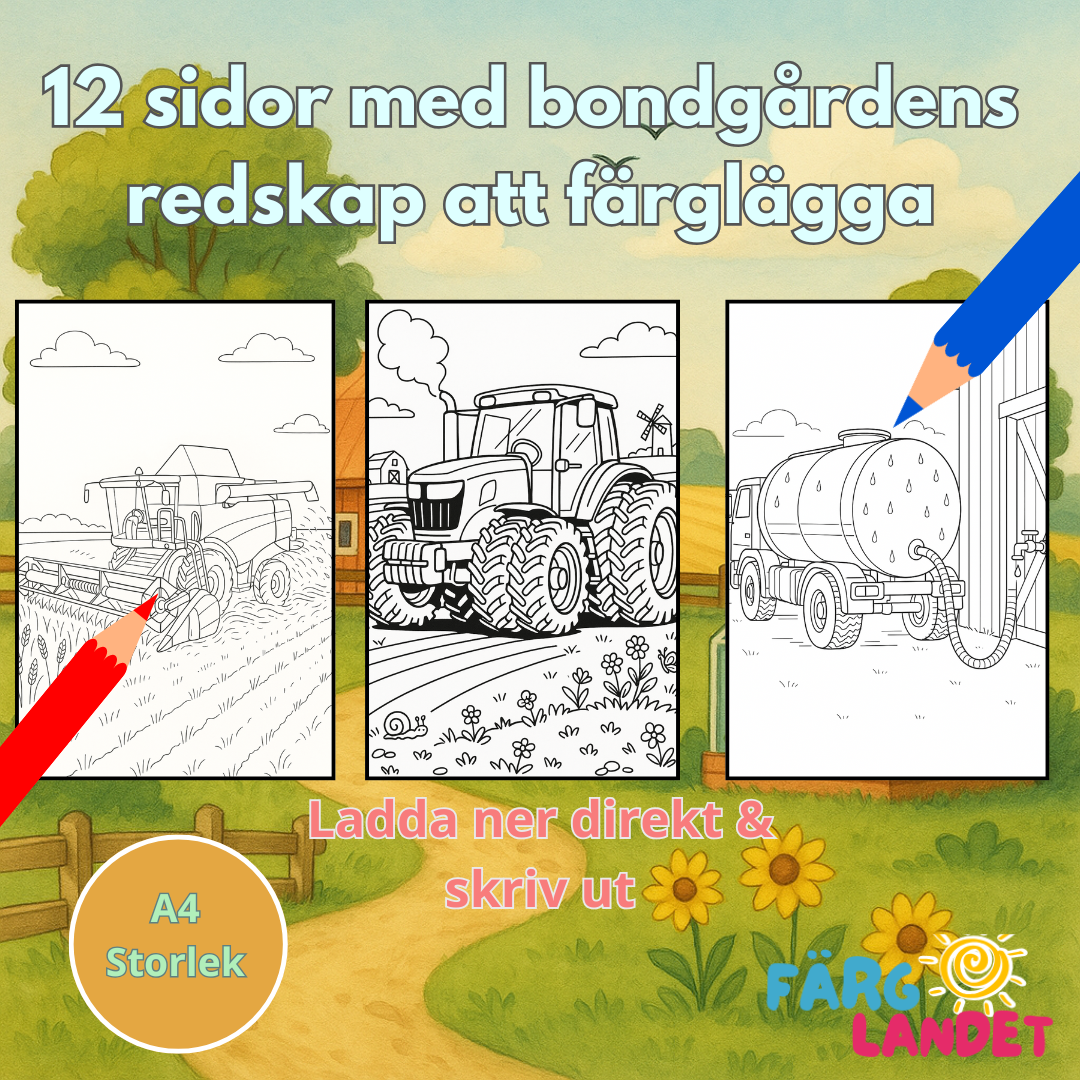 Bondgårdens redskap | Digital målarbok med fakta