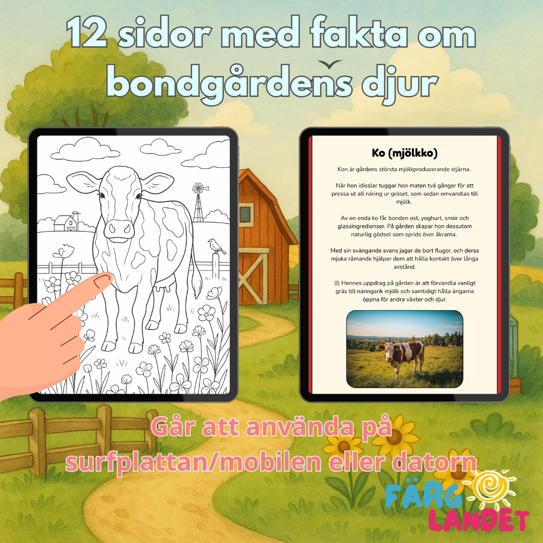 Bondgårdens djur | Digital målarbok med fakta