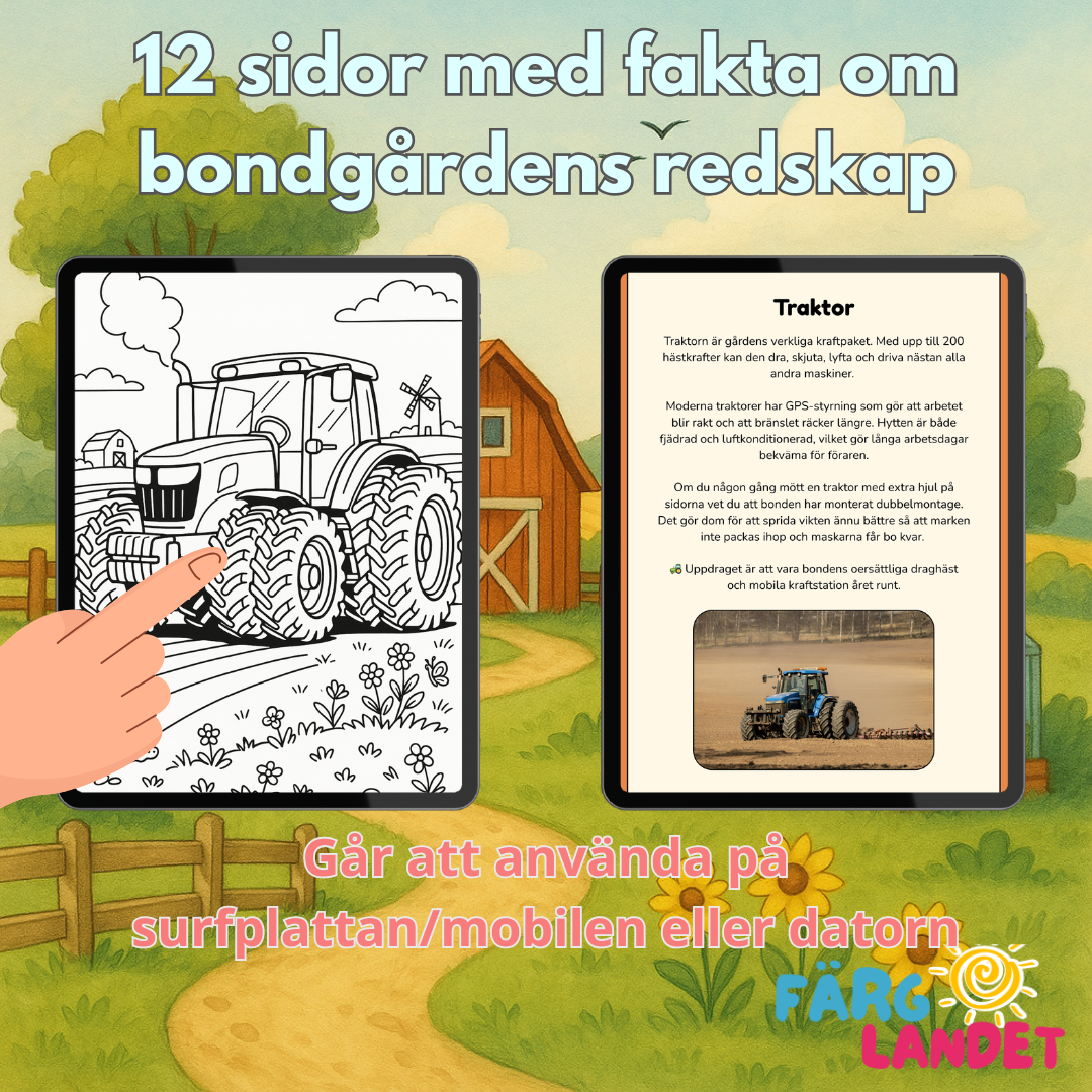 Bondgårdens redskap | Digital målarbok med fakta