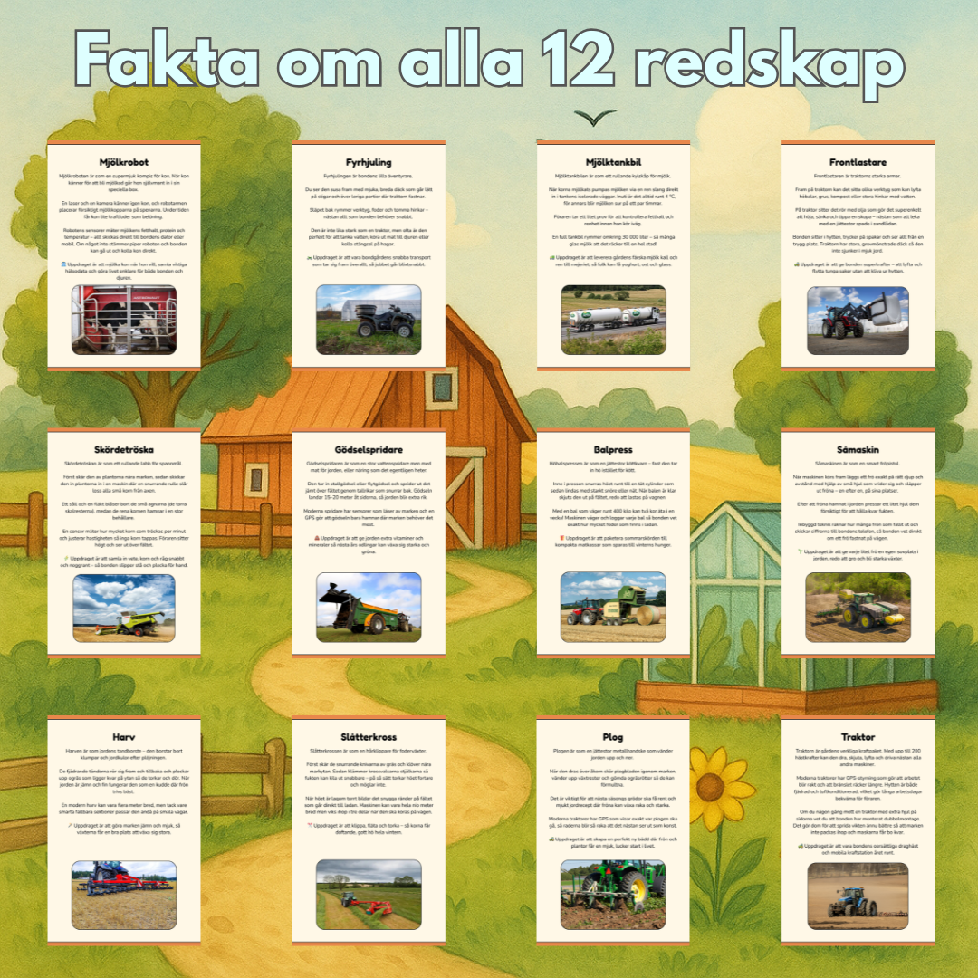 Bondgårdens redskap | Digital målarbok med fakta
