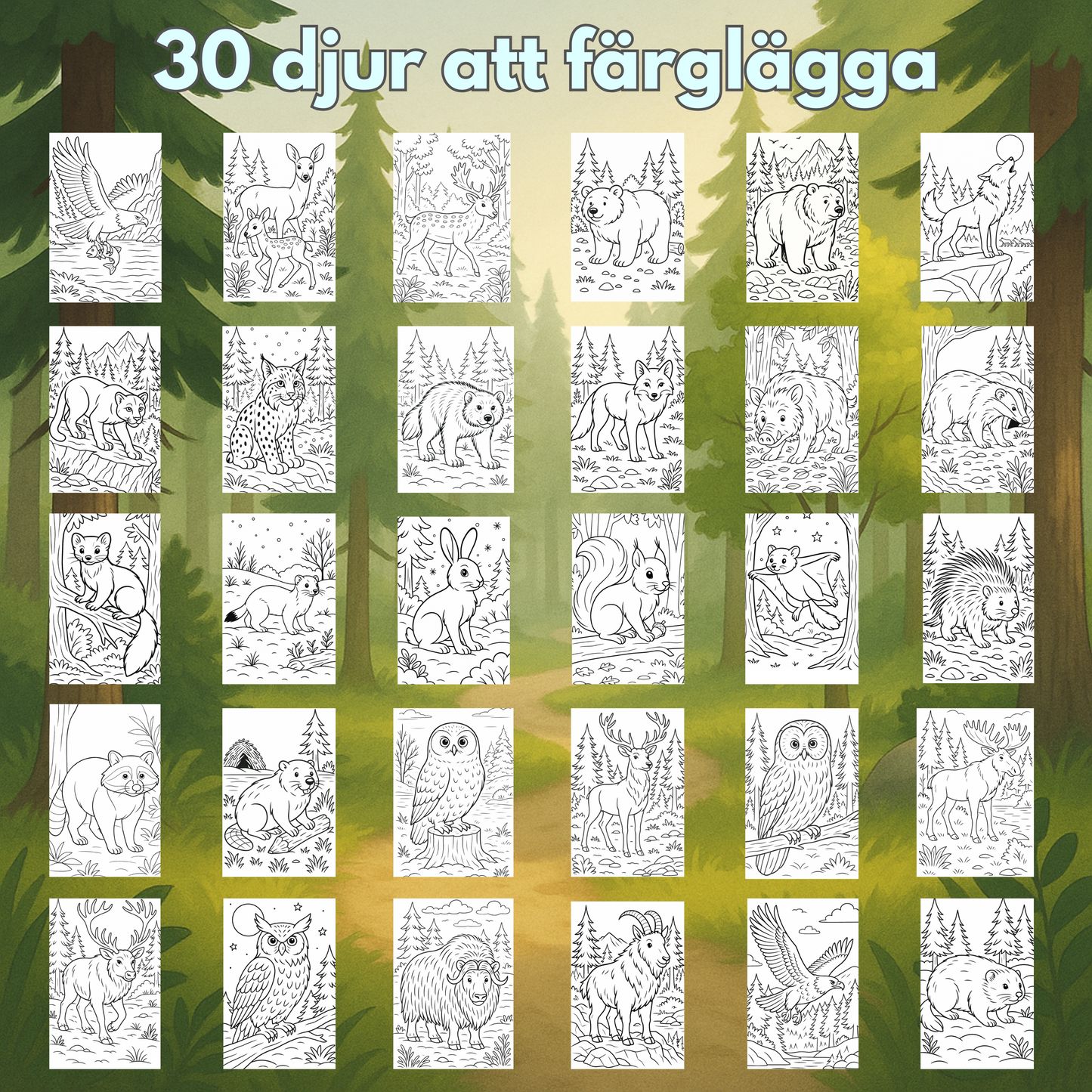 Mitt Skogsäventyr | Digital målarbok med fakta