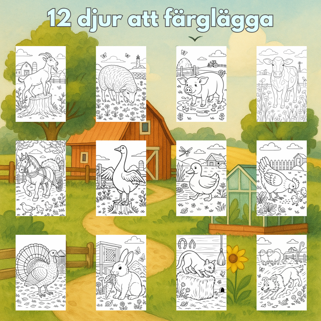 Bondgårdens djur | Digital målarbok med fakta