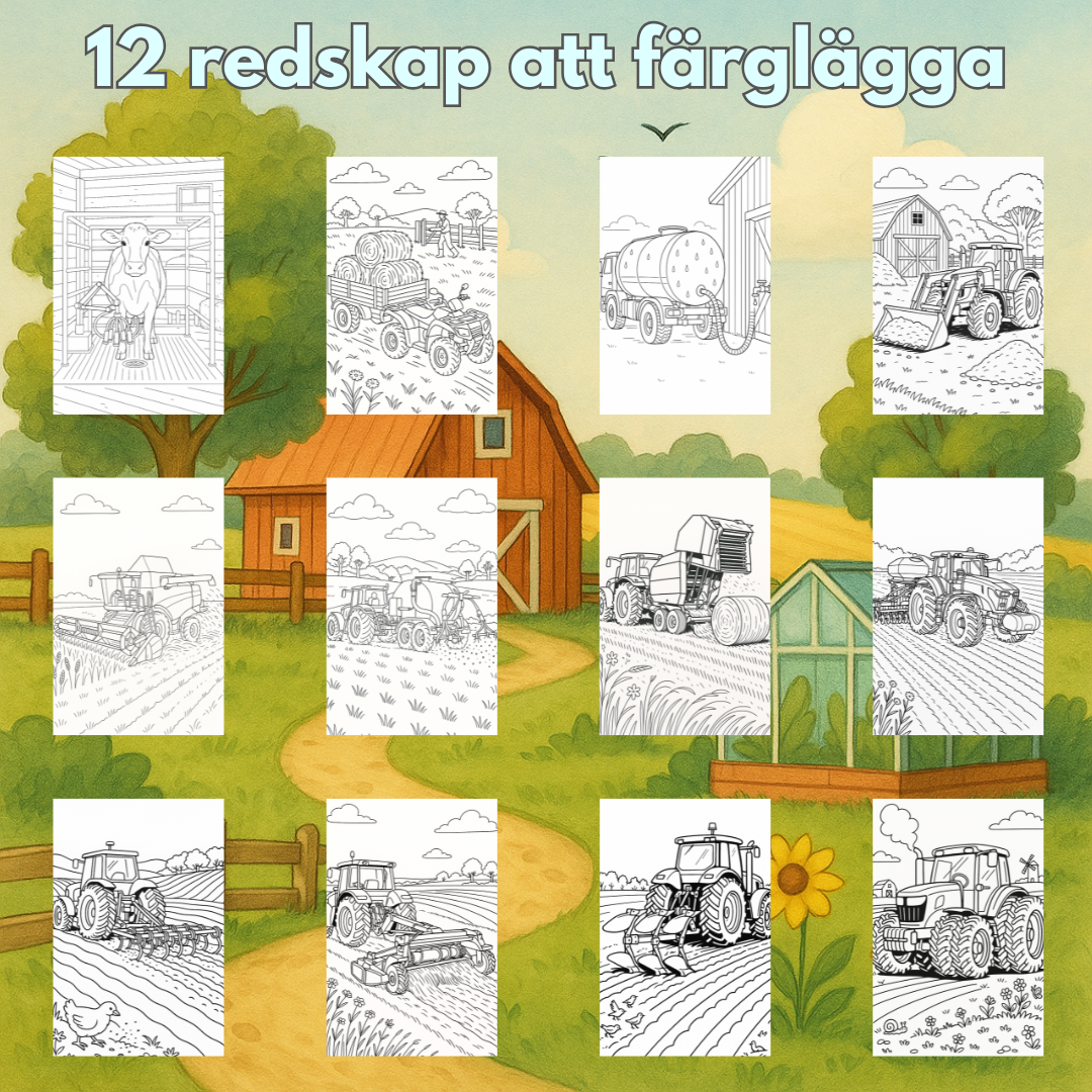 Bondgårdens redskap | Digital målarbok med fakta