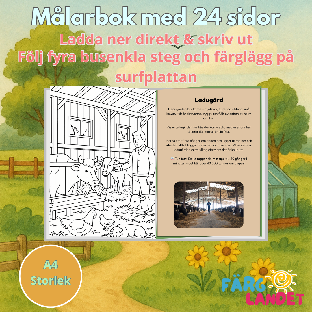 Bondgårdens byggnader | Digital målarbok med fakta