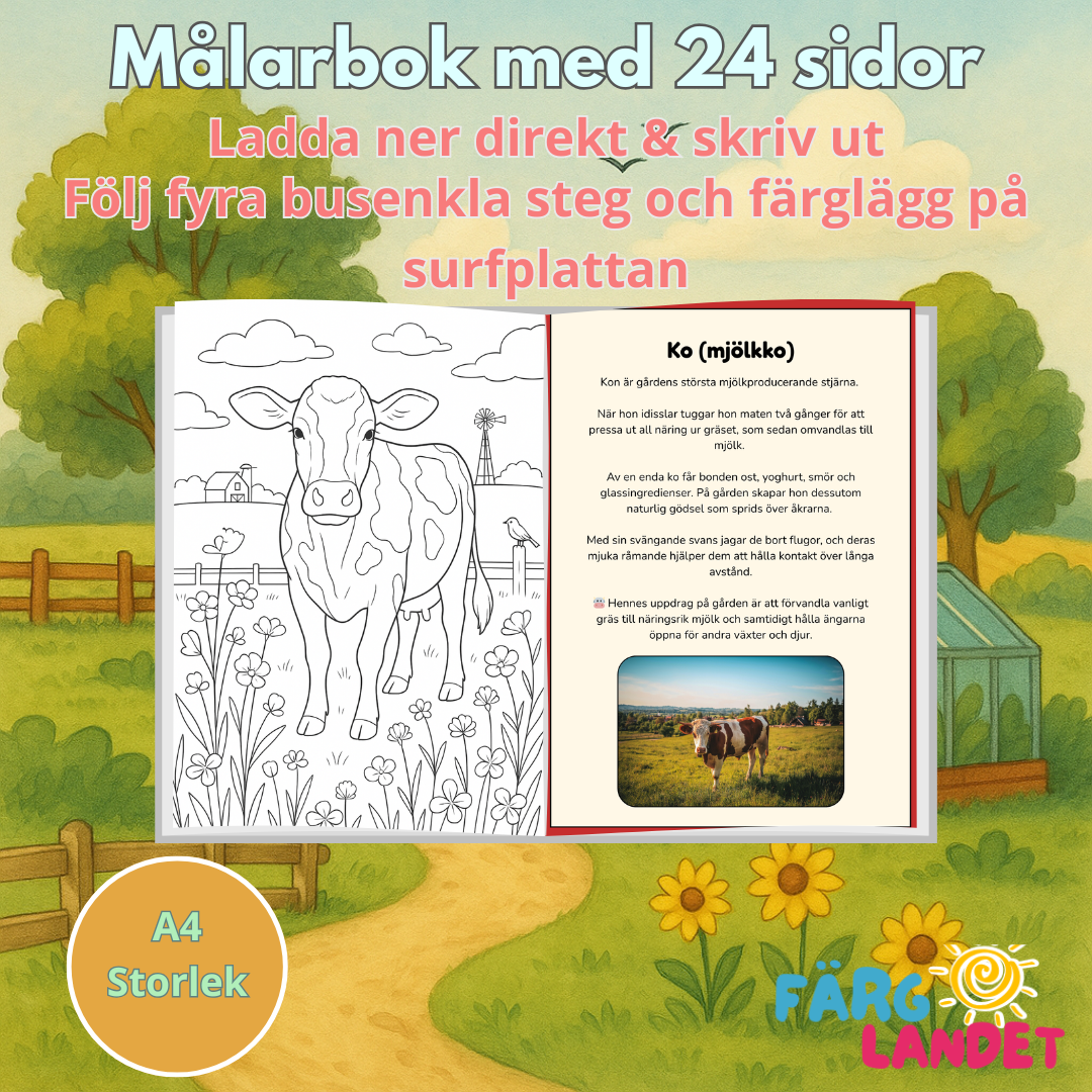 Bondgårdens djur | Digital målarbok med fakta