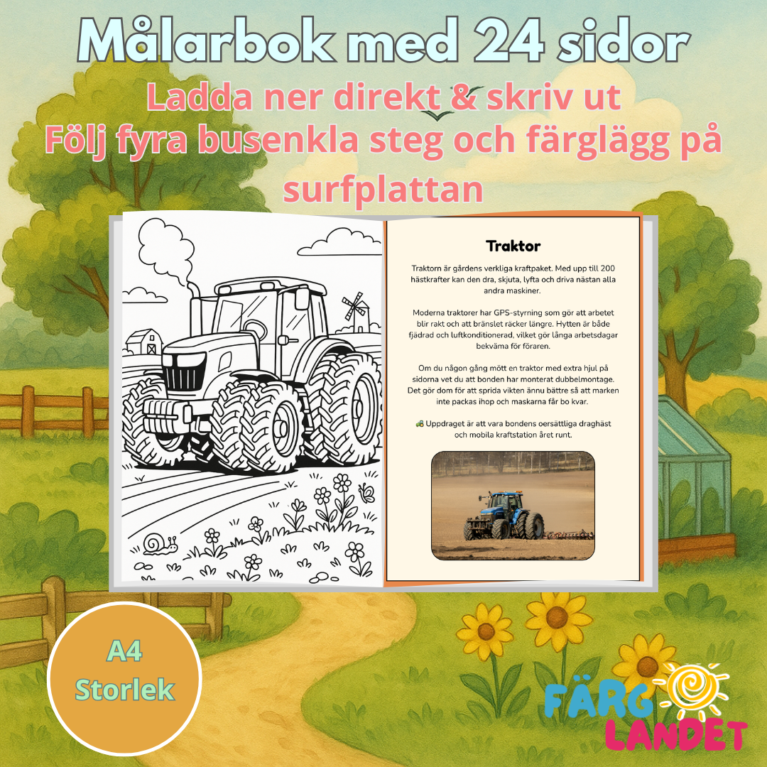 Bondgårdens redskap | Digital målarbok med fakta