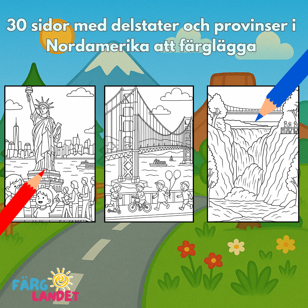 Res genom Nordamerika | Digital målarbok med fakta