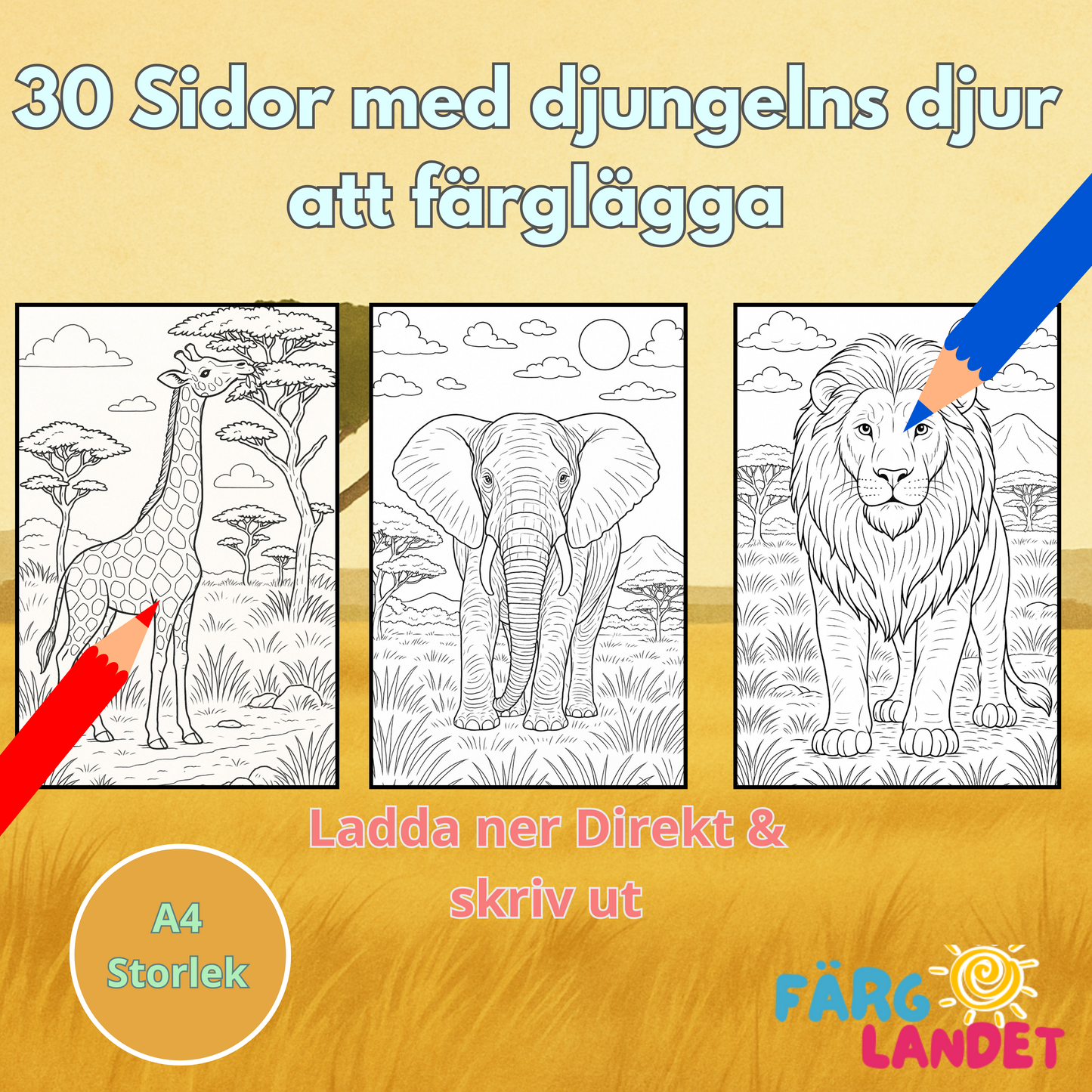 Mitt Safariäventyr | Digital målarbok med fakta