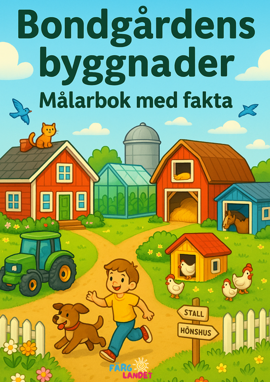 Bondgårdens byggnader | Digital målarbok med fakta